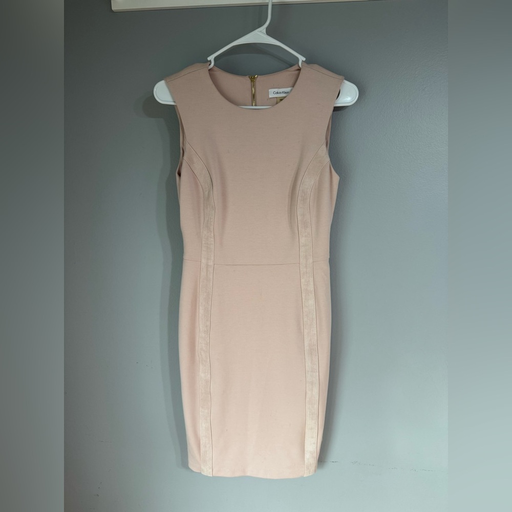 Calvin Klein Womens Pink Lined Sleeveless Round Neck Midi Sheath Dress Size 2